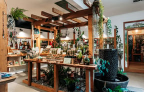 Shop interior with shelves and displays of products at NZ Native Oils.