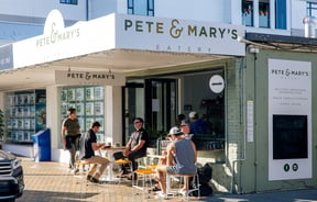 Diners sitting outside at Pete & Mary's Eatery.