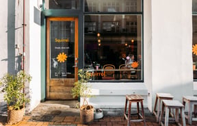 The beautiful entry to Squirrel cafe in Wellington.