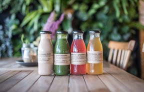 Colourful bottles lined up.