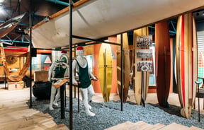 A surf lifesaving scene inside Tairāwhiti Museum.