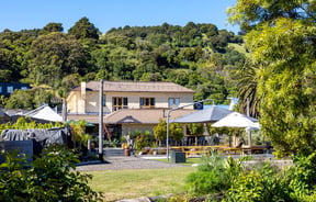 Beautiful overview of The Grand Hotel's heritage building and outdoor area