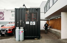 The side of The Karaage Kid shipping container.