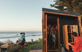 People existing the Secret Sauna in Gisborne.