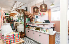 A pink cafe counter inside The Workshop Gisborne.