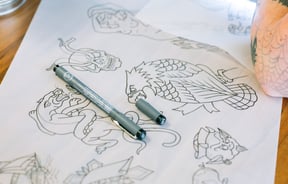 Detail of drawings at Union Tattoo, Wellington.