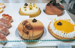 Full sized tarts for sale at Vaniyé Pâtisserie, Auckland.