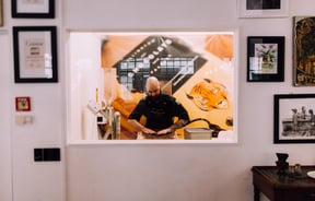 A man working with chocolate in the factory.