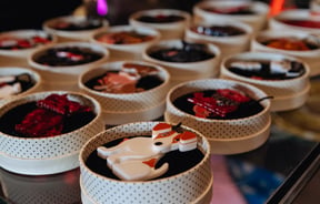 Close up of dog brooches.