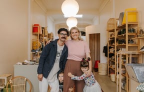 Gemma and Nathan with their kids at Blackbird Goods.