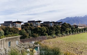 A view of the tree houses at Hapuku Lodge Kaikoura.