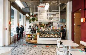 Interior of Cream Eatery in Hamilton with overview of cabinet and counter area