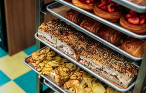 Rows of pastries at Big Lizard one of the must visit foodie spots in Dunedin.