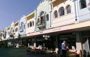 The colourful facades on New Regent Street on a sunny day.