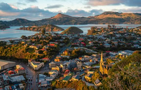 The sun setting over Port Chalmers.