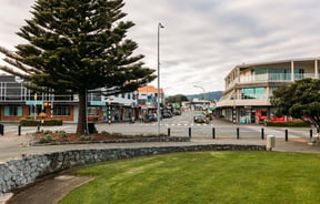 A street in Paraparaumu on a cloudy day.