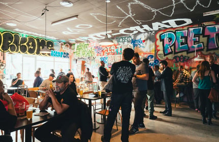 Crowd inside the bar at Abandoned Taproom Petone.
