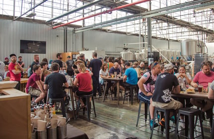 Full of people eating and drinking at Brewtown.