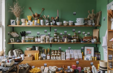 Display shelves full of pantry items at Henry Trading in Lyttelton
