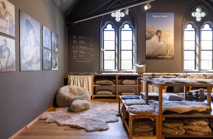 Inside Wilson & Dorset luxury wool shop at The Arts Centre in Christchurch