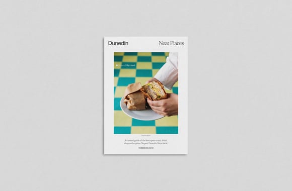 A photo of the front cover of the new Neat Places Dunedin pocket guide.