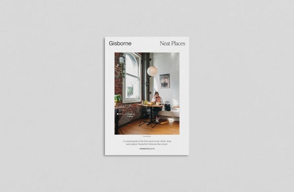 The front cover of the Neat Places Gisborne pocket guide.
