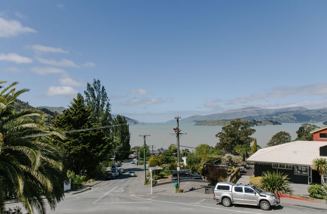 Looking out towards the bay at Ōtoromiro Hotel, Governors Bay.