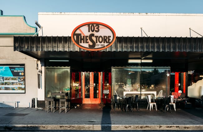 The exterior of The colourful interior of 103 The Store Roxburgh Central Otago.