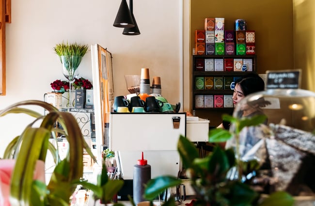 A view of the coffee machine at The colourful interior of 103 The Store Roxburgh Central Otago.