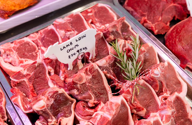 Close up of local lamb at Akaroa Butchery