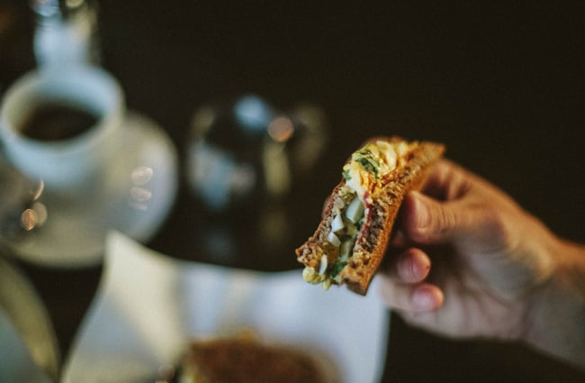 Close up of a sandwich.