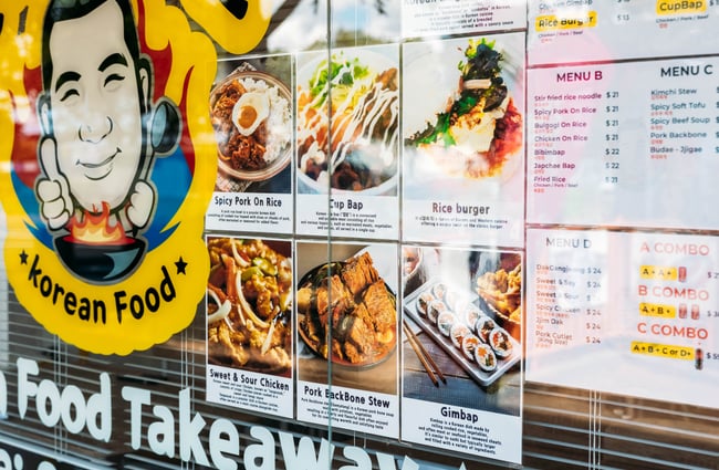 Menu on display at An Nyeong Ha Se Yo Korean Food Takeaway.