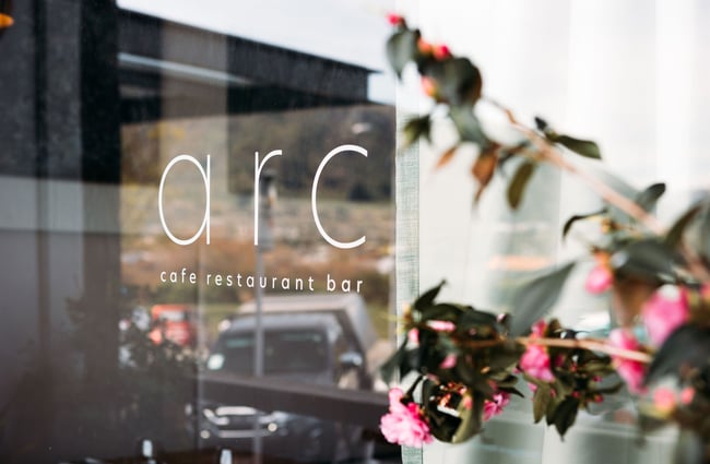 Close up of arc's front window.