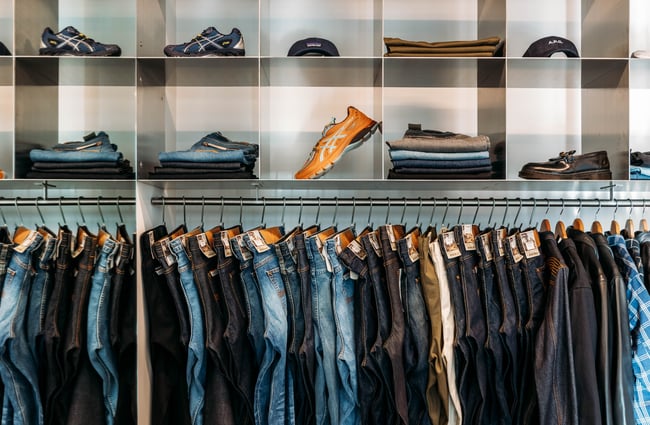 A close up of jeans on display inside Area51 in Wellington.