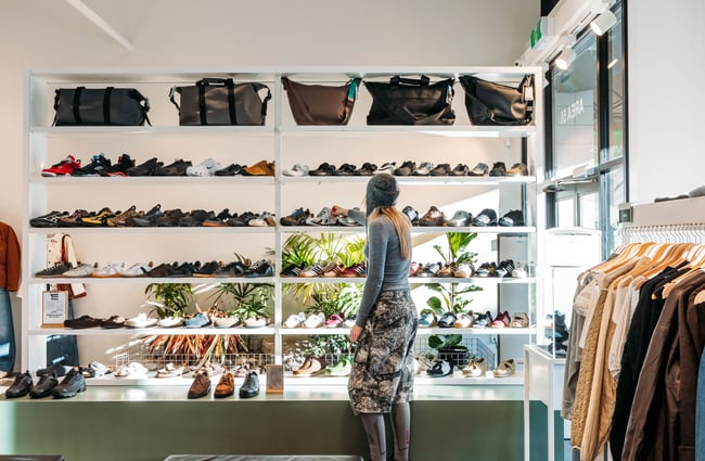 Bags and shoes on display at Area51 in Wellington.