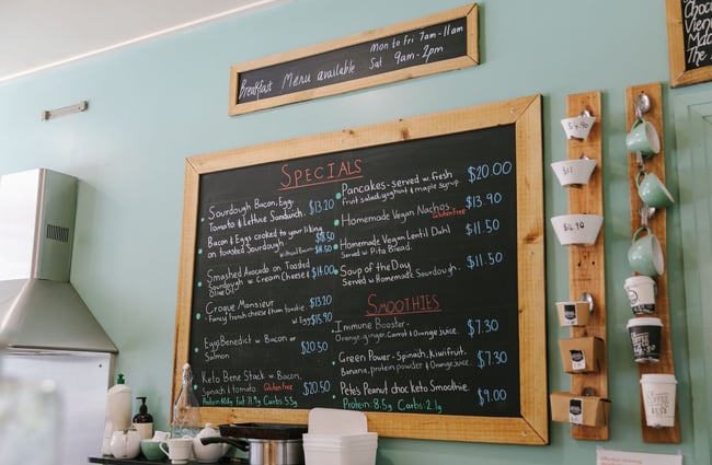 Specials blackboard at Arthur St Kitchen, South Canterbury.