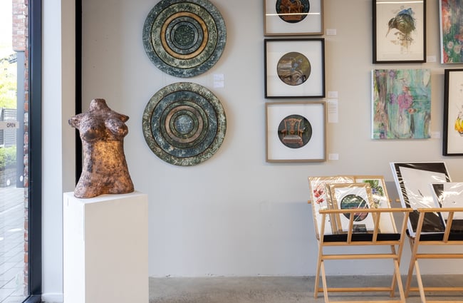 Various art and design pieces on display at Ashe.