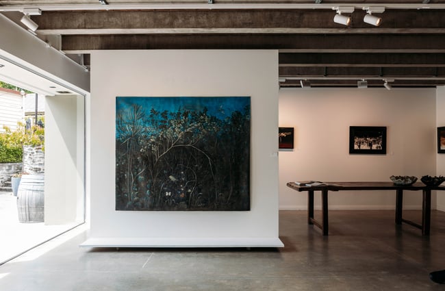 Exhibition wall at Astor Bristed Gallery in Arrowtown.