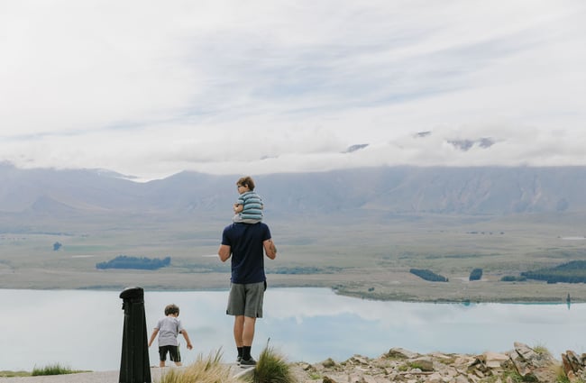 Dad with his two sons at Astro Cafe, Tekapo.