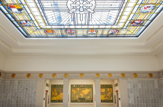 Coloured glass roof.