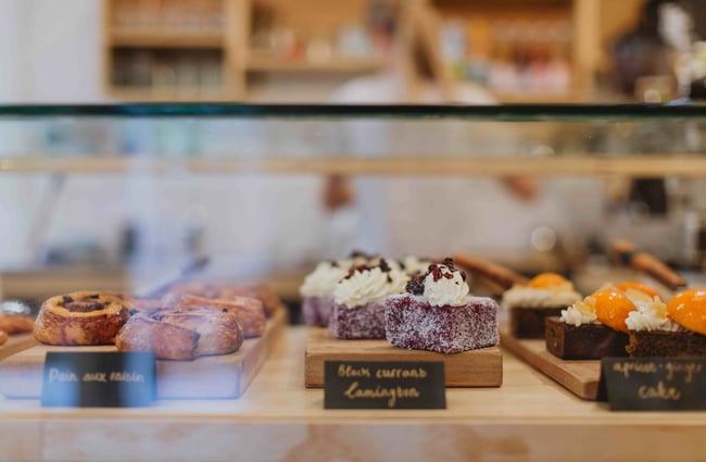 Treats in the cabinet at Augustines of Portobello.