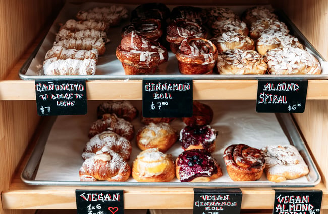 Trays of pastries at Aurora Argentinian Bakery.