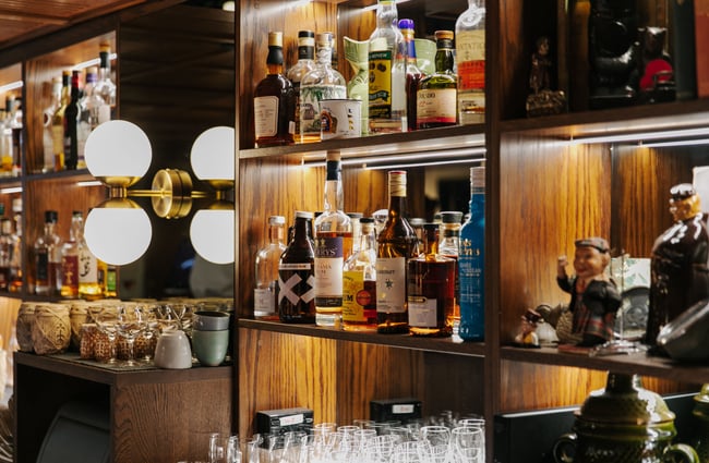 Bottles of spirits on shelves at Austin Club in Christchurch.