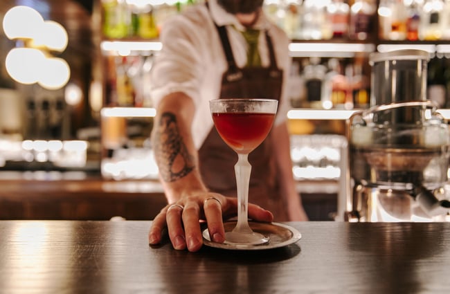 Close up of a cocktail on the bar at Austin Club in Christchurch.