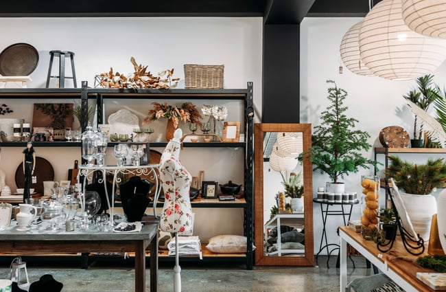 Products on shelves and on tables at Avisions.
