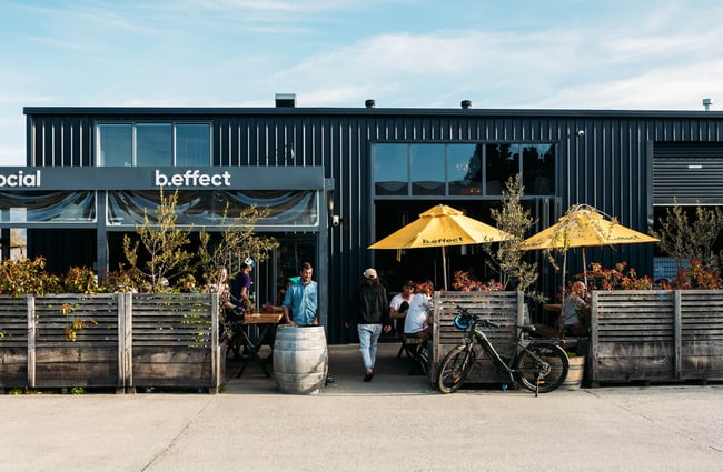 Outdoor area with a bike parked up at b.social, Wānaka.