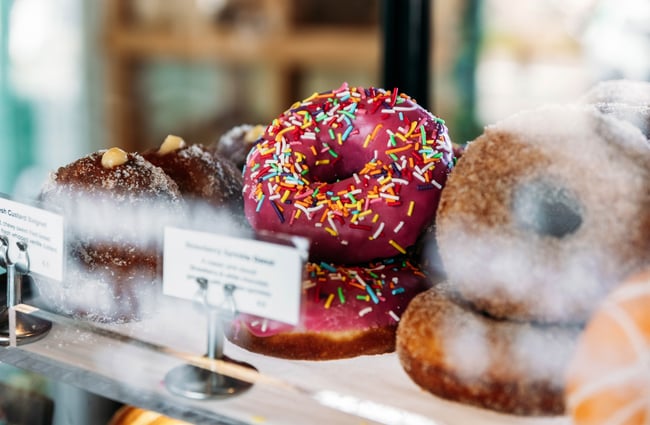 Donuts in the cabinet at cabinet.