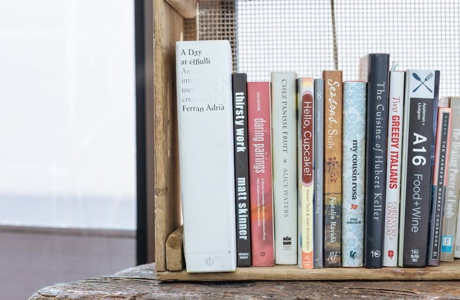 Books on a shelf.
