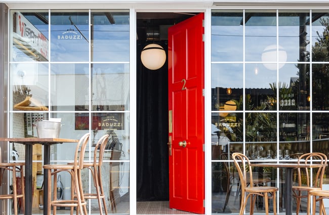 Red front door.