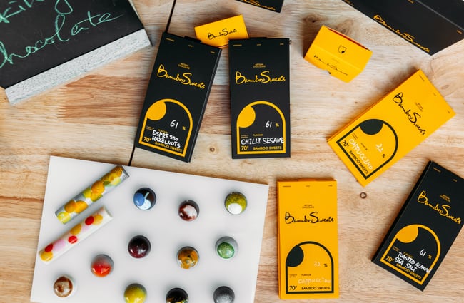 A flatlay of chocolates and boxes.